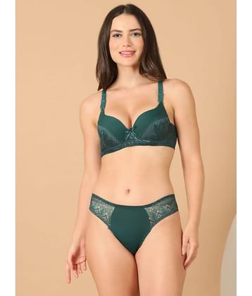 PrettyCat Polyester Women's Bra & Panty Set ( Green ) Hot Lingerie