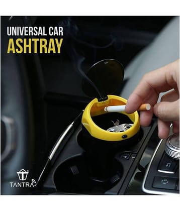 TANTRA Car Ashtrays Flame Retardant Materialï¼High Temperature Resistanceï¼Use Button To Open (Black + Yellow)