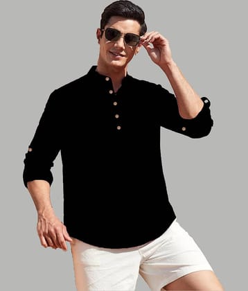 TrendiVastra Black Cotton Blend Men's Shirt Style Kurta ( Pack of 1 )