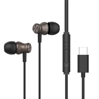HAMMER Nova in Ear C Type Earphones Wired with Mic,13mm Driver, in-line Control, Metallic Built, Powerful Bass, Comfortable & Lightweight (Black) Black / Standard