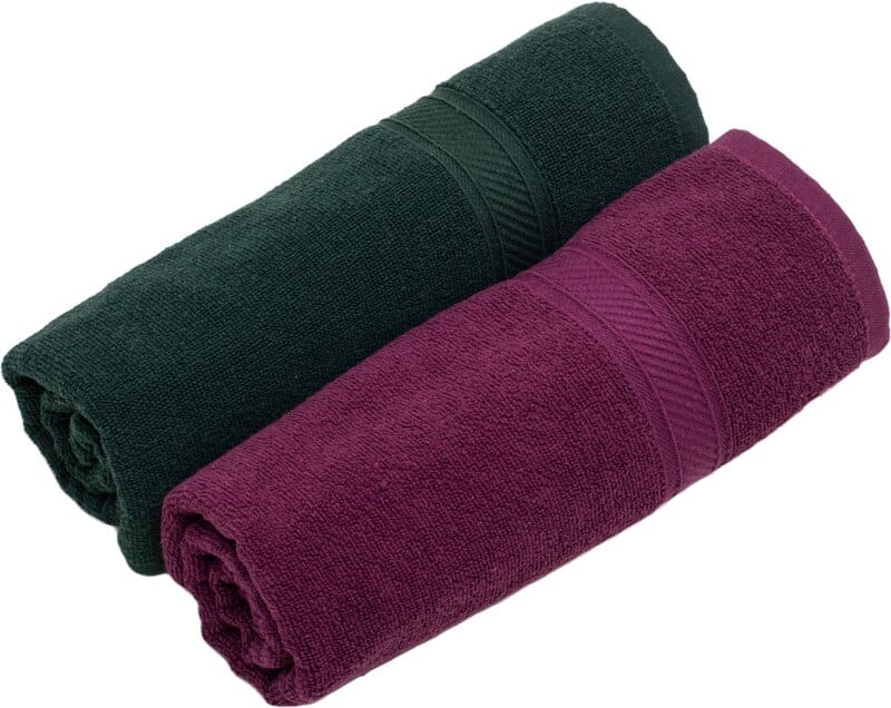 Furnofy Cotton 450 GSM Bath Towel Olive Green, Magenta (Pack Of 2)