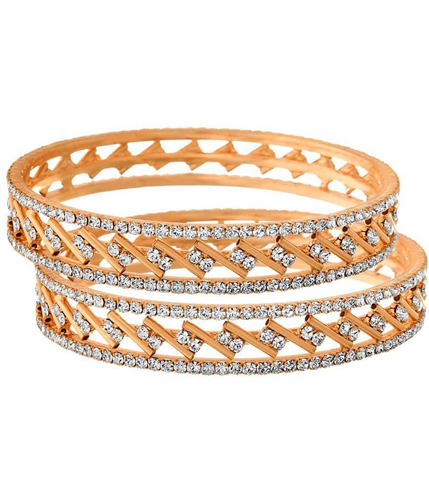 JFL - Traditional Ethnic One Gram Gold Plated Cz American Diamond Designer Bangle Set for Women & Girls