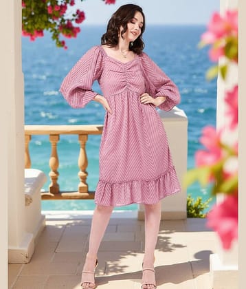 Zima Leto Women Polyester Self Design Fit & Flare Dress ( Pink )