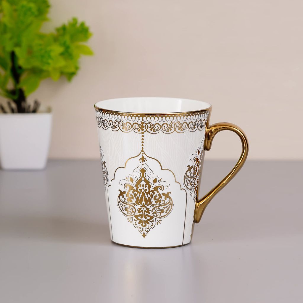 Femora Heritage Gold Coffee Mug Milk Mug - 330 ML, Set of 3 (Not Microwave Safe)
