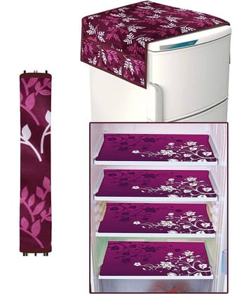 Crosmo Polyester Floral Printed Fridge Mat & Cover ( 64 18 ) Pack of 6 - Purple