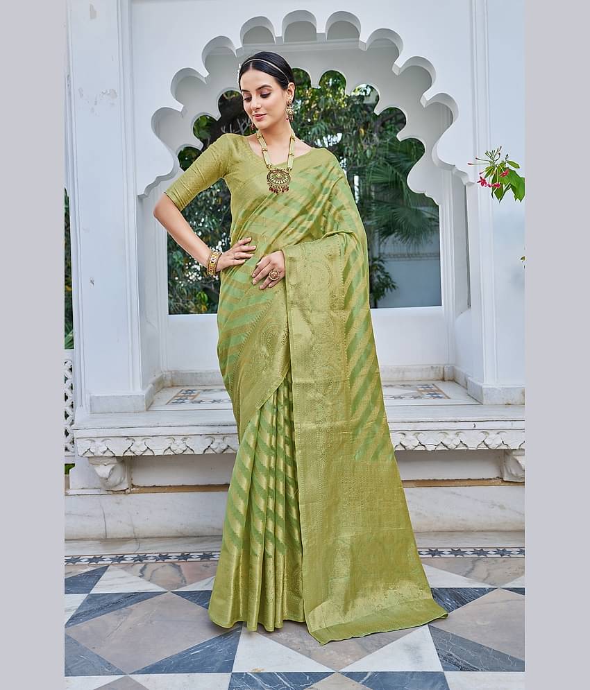 Sariya Organza Woven Saree With Unstitched Blouse Piece ( Peach )