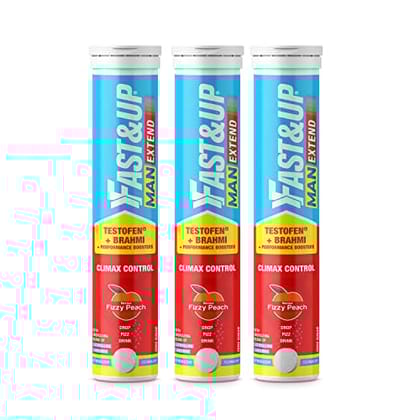 Fast&Up Man Extend | Extended Performance (60 Effervescent Tablets) Nitric Oxide Boosters & Energizing blend | Delays Climax | Have Better Intimate Times | Longer & Harder Sessions- Fizzy Peach F