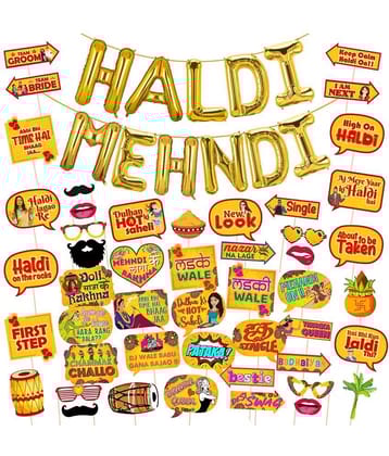 Zyozi Mehndi Props & Haldi Props and Mehndi Foil Balloon & Haldi Foil Balloon for Photoshoot ,Marriage Props for Wedding for Bride and Family,Bride to Be Props(Pack of 50)