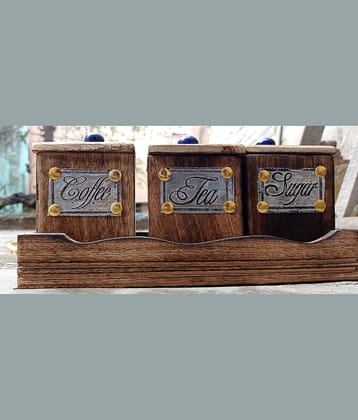 SWH Wooden Tea/Coffee/Sugar Container Set of 1 250 mL