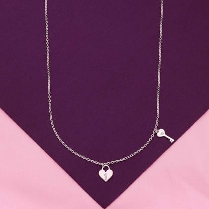 Sterling Silver Heart Lock & Key Necklace-None / Silver