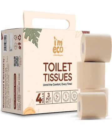 IMECO Bamboo Toilet Tissue Rolls | Unbleached | 3 Ply | 4 Rolls Set | 220 Pulls Per Roll | Pack of 1