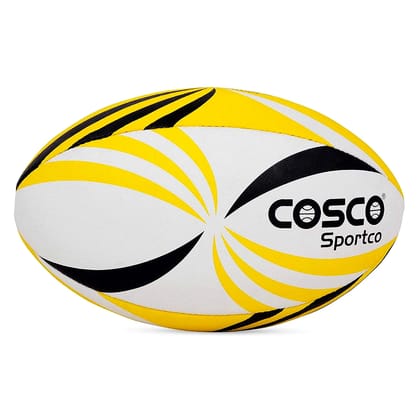 Cosco Synthetic Rugby Ball, Yellow-White-Black Size 5: Durable and Reliable Rugby Ball for Training and Matches (Size - 5) by Total Sporting And Fitness Solutions Pvt Ltd
