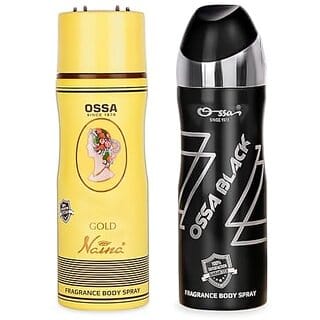 Ossa Black And Gold Naina Body Spray For Men And Women  Woody And Floral Long Lasting Aroma  200ml Each (Pack of 2)