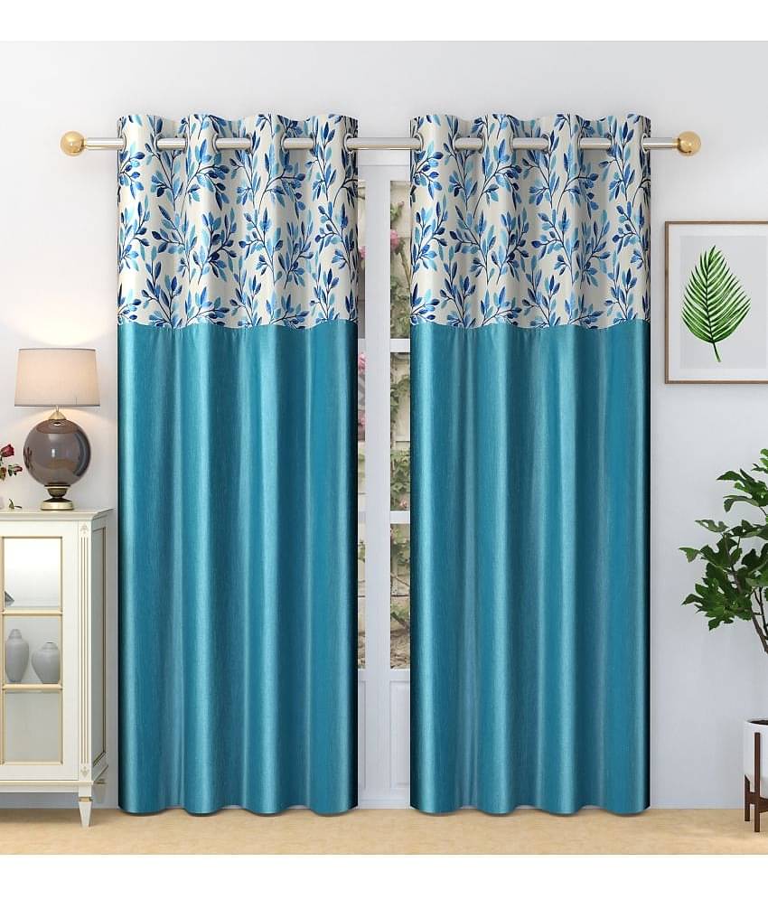 Homefab India Floral Blackout Eyelet Long Door Curtain 9ft (Pack of 2) - Turquoise