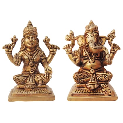 Brass Laxmi Ganesh Pair Idol Statue | Traditional Brass Puja Set, Height : 4.2 Inch (BSMAS1335)
