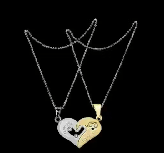 Broken Heart Love Romantic Couple 2 In 1 Beautiful Duo Locket Pendant Necklace With Chain For Boy's And Girl's Stainless Steel Pendant Set