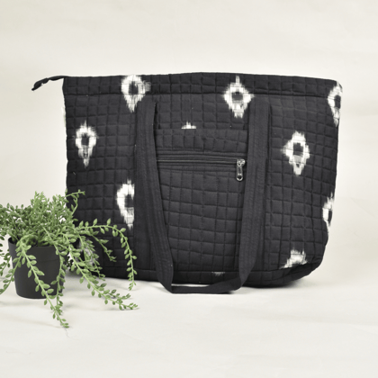 Quilted Black Ikat Large Tote Bag