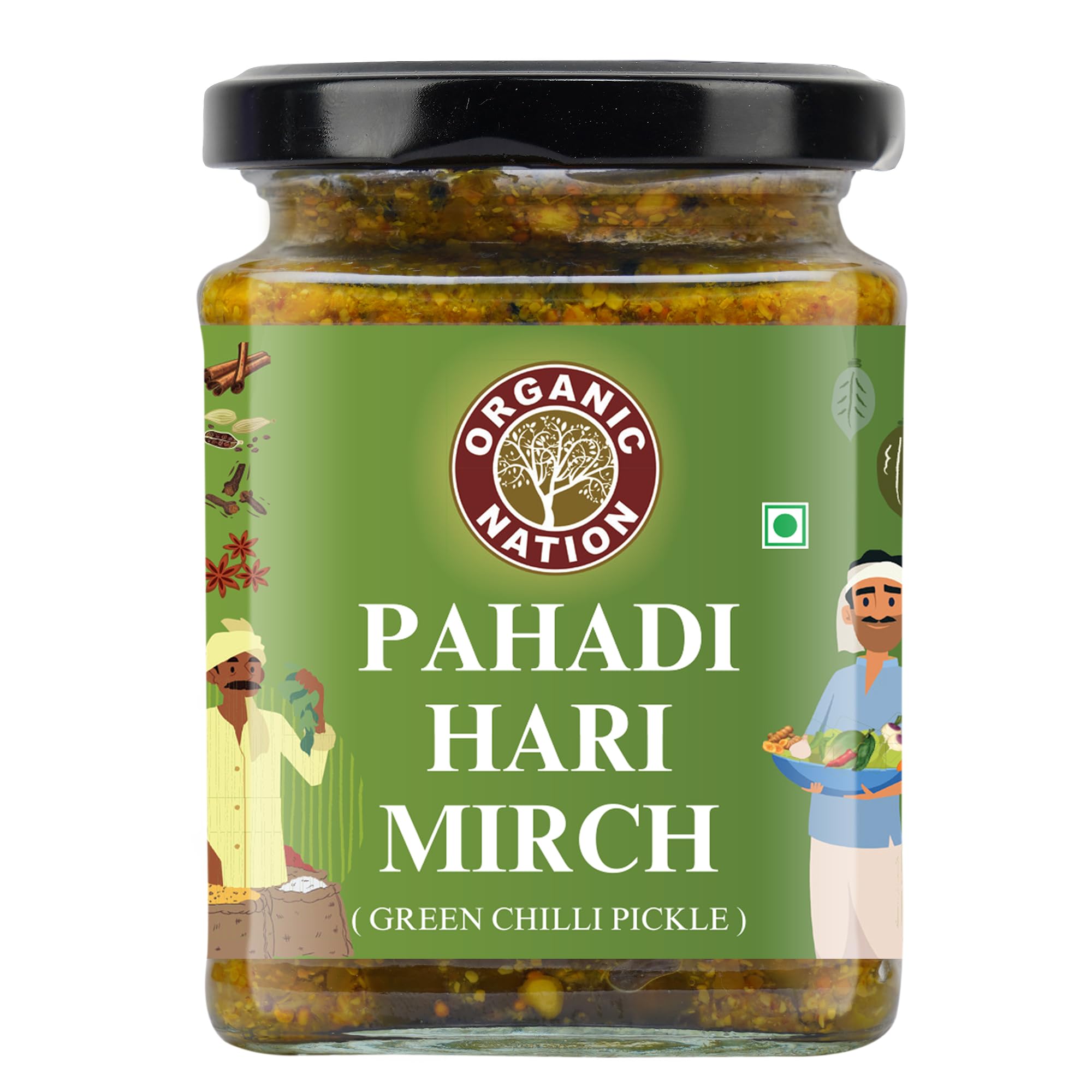 Organic Nation Green Chilli Pickle � Pahadi Hari Mirch |Homestyle Indian Pickle | Authentic Traditional Taste | No Preservatives | 250g