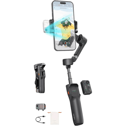 Hohem V3 - Handheld Gimbal with AI tracker, Detachable Remote and Built-In Tripod Extension (Black)