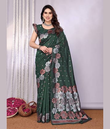 SARIK  FASHION Banarasi Silk Woven Saree With Unstitched Blouse Piece ( Green )