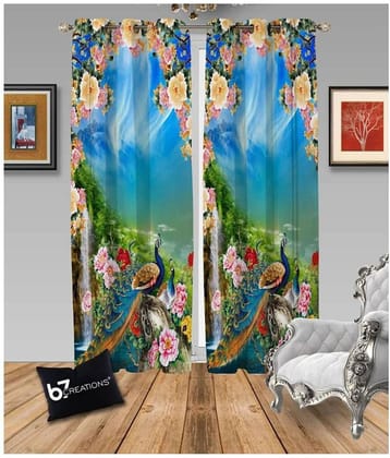 B7 CREATIONS Printed Semi-Transparent Eyelet Curtain 9 ft Single - Multi