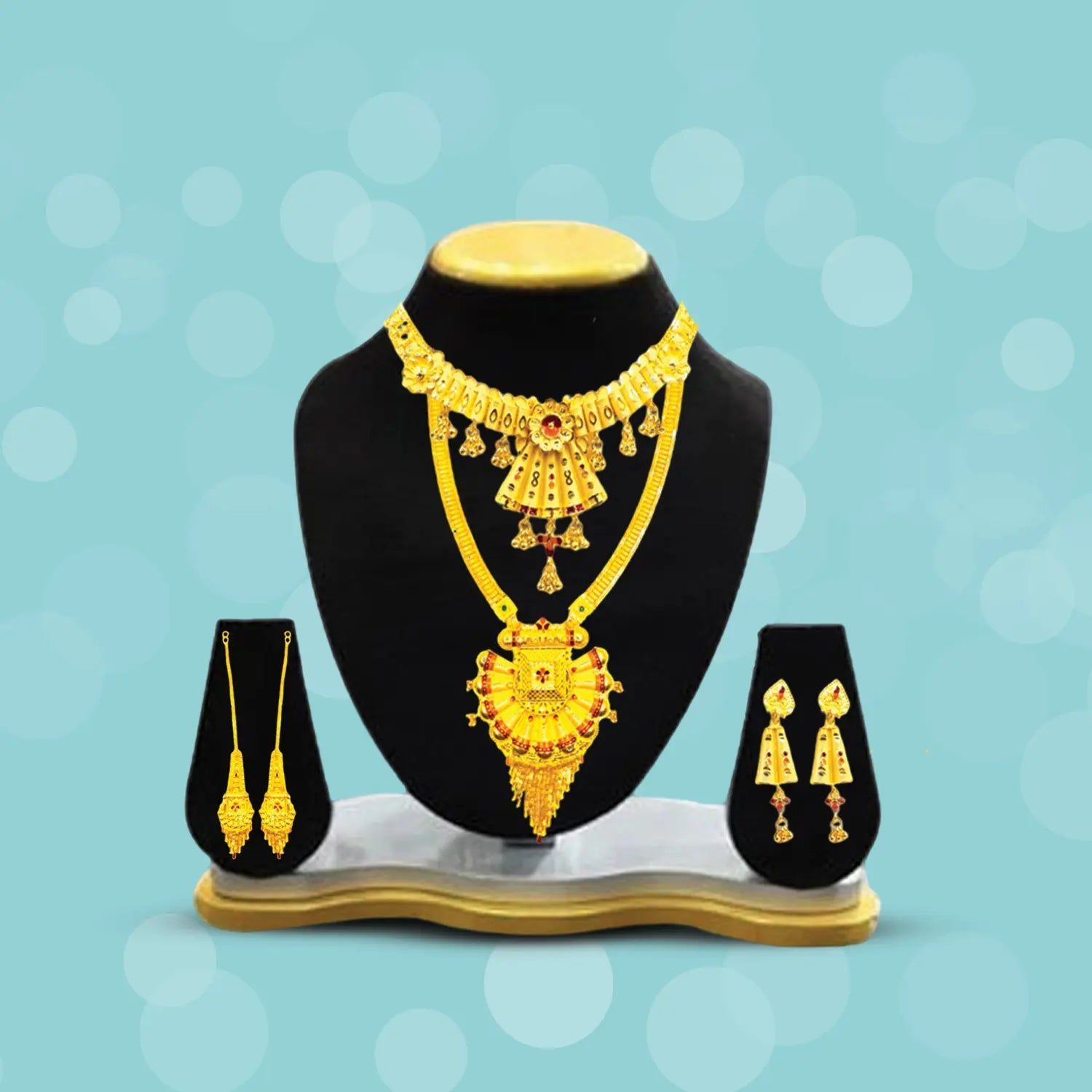 Trendy Gold-Plated Necklace Combo Set with Choker, Long Necklace, and Earrings