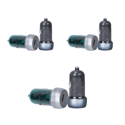 Walta Elite Panache 10 Car Charger with 20W Single Port -Type C and USB Output - Black (Pack of 3)