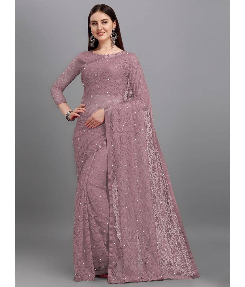 VANRAJ CREATION Net Self Design Saree With Unstitched Blouse Piece ( Rose Gold )