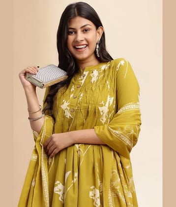 Vbuyz Women Cotton Printed A-line Kurti With Palazzo ( Green )