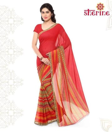 ANAND SAREES Georgette Saree With Unstitched Blouse Piece ( Red )