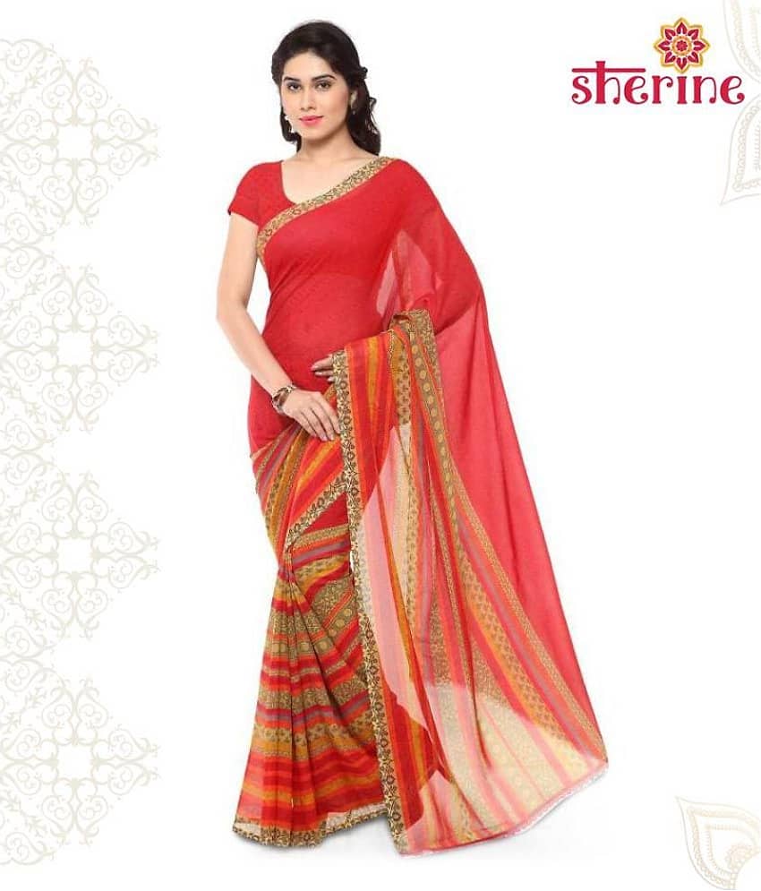 ANAND SAREES Georgette Saree With Unstitched Blouse Piece ( Red )