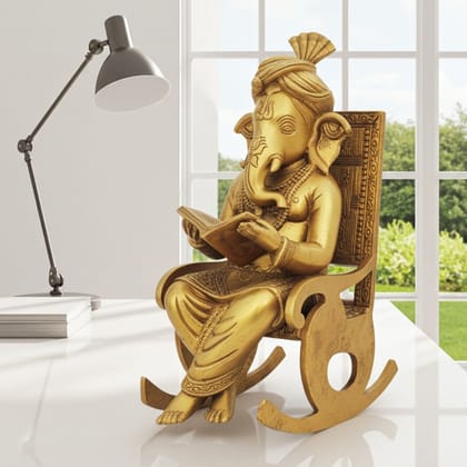 Brass Showpiece Chair Ganesh Statue (BSMAS1262 E)