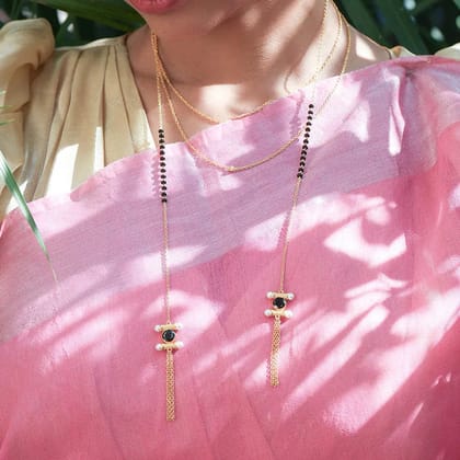 Lariat Wrap Silver 92.5 Mangalsutra Necklace-Gold
