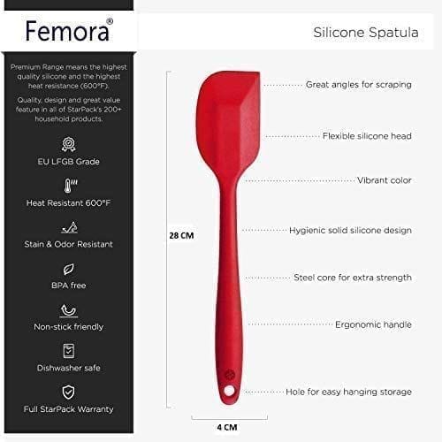 Femora Premium Silicone Spatula, Baking Spoon for Non Stick Cookware Heat Resistant Cake Spatula,11 Inch (Red)
