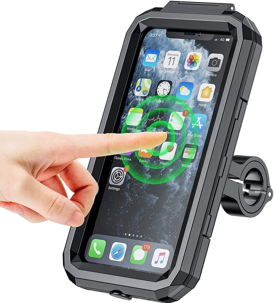 Denzcart Waterproof Bike Mobile Mount for Smartphones - Adjustable Handlebar Holder, 360� Viewing, Touch-Screen Compatible, Durable Plastic, Stylish Black, Universal Fit for All Bikes