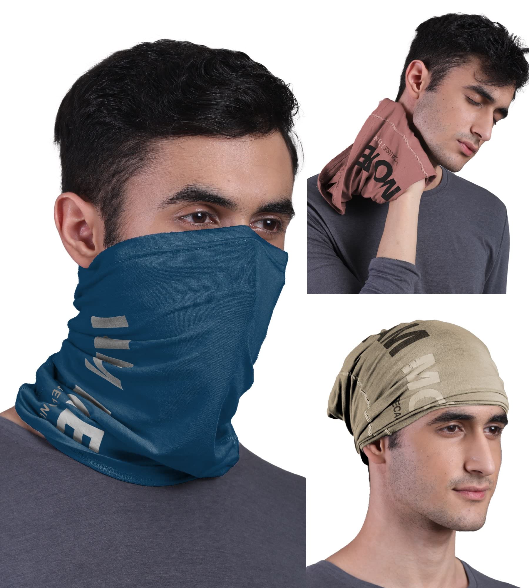 FREECULTR Unisex Bamboo Bandana, Anti Microbial Super Soft & Comfort Fit, Breathable Multipurpose Headband - Printed Pack of 3-Beach Sand,Cuban Peach,Sapphire Blue
