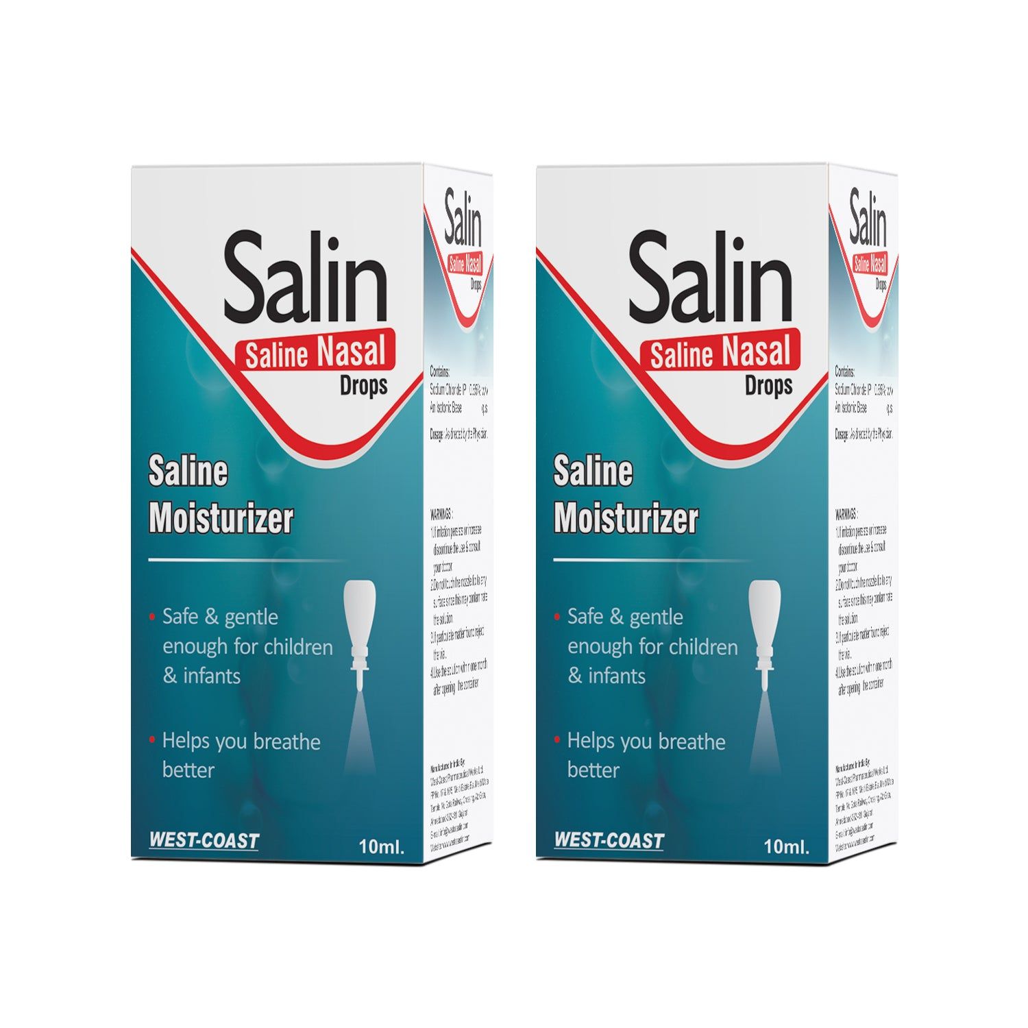 WEST-COAST Salin Nasal Drops Safe & Gentle Enough for Children & infants| Help you Breathe Better - 10ml (Pack Of 2)