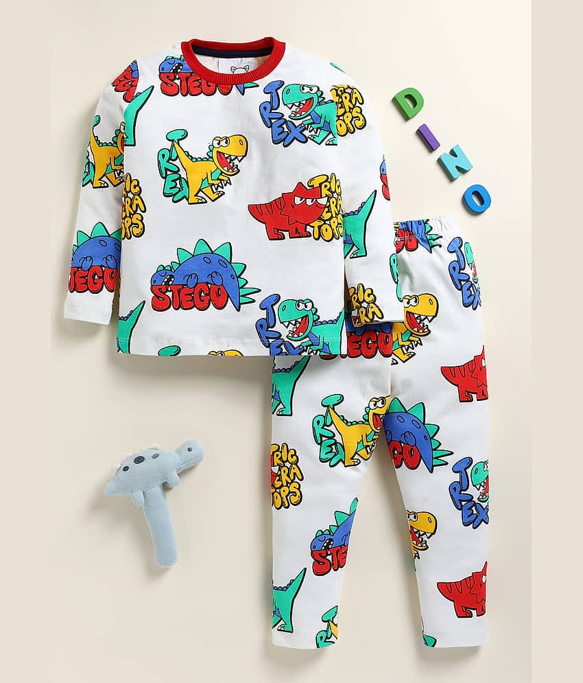 Lazy Shark Pack of 1 Boys Cotton Blend Nightsuit Set ( White )