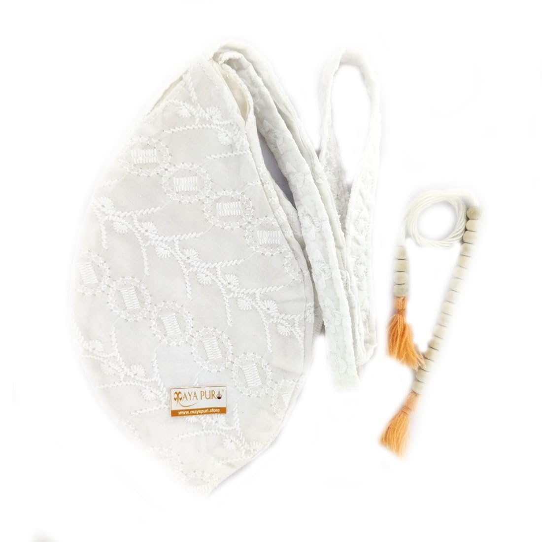 MAYAPURI Chikankari or Chikan Work (Embroidery) Gomukhi Japa Bag/Chanting Bag (White Color)