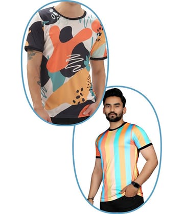STI Polyester Regular Fit Self Design Half Sleeves Men's Round T-Shirt - Multicolor ( Pack of 2 )