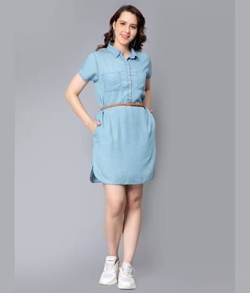 NUEVOSDAMAS Women Denim Solid Shirt Dress ( Blue )