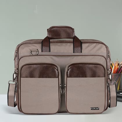 LOREM Grey & Brown Color PVC Coated Fabric 28L Laptop Messenger Bag For Men BG101