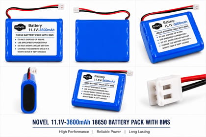 NOVEL 11.1V 3600mAh 18650 Lithium-Ion Rechargeable Battery Pack with BMS Protection | Suitable for RC Cars, Drones, Robotics Applications and Emergency Lighting Equipment