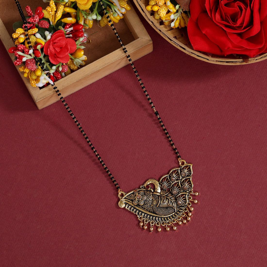 Gold Color Mangalsutra (MS296GLD)-Length: 44.00 CM x Width: 0.20 CM / Gold / Alloy With Good Quality Gold Plated