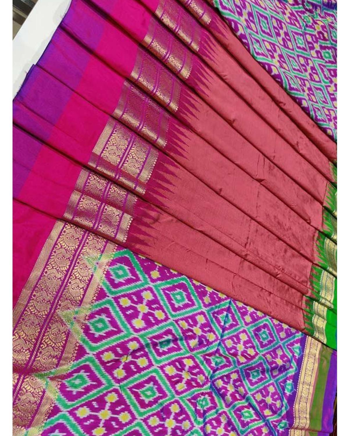 POCHAMPALLY IKKAT SILK MIXED RED WITH PURPLE COLOR SAREE