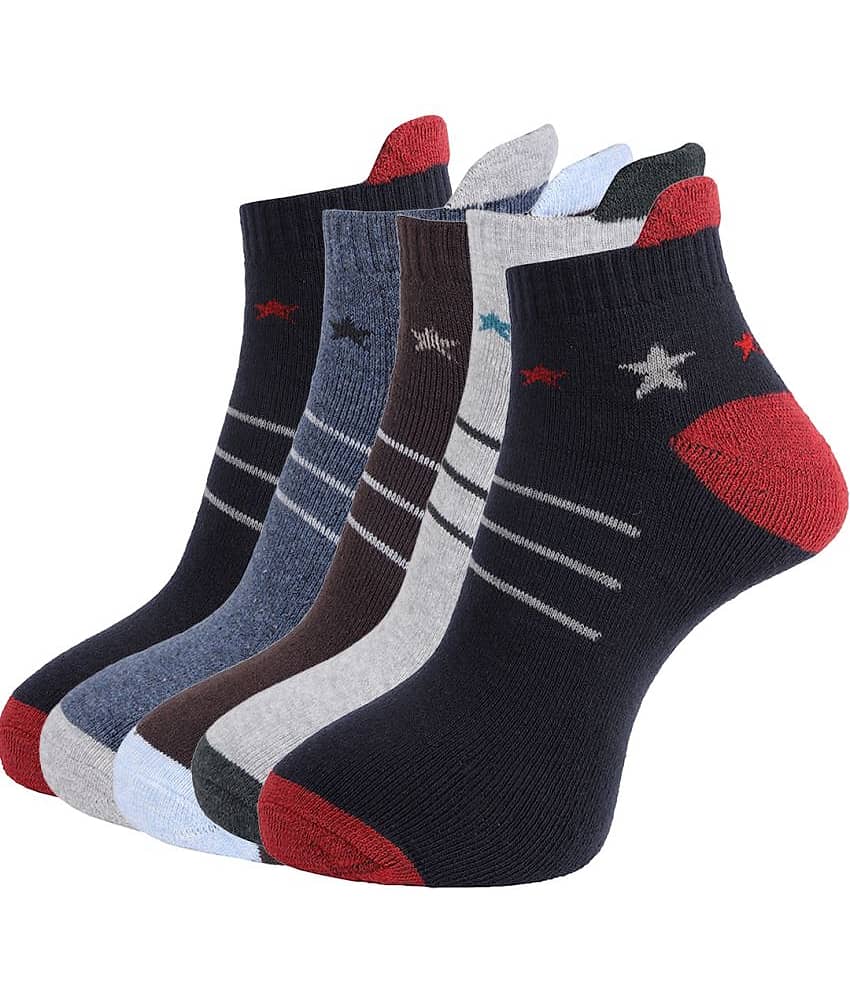 Dollar Socks - Cotton Men's Striped Multicolor Ankle Length Socks ( Pack of 5 )