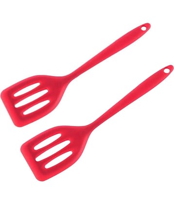 Baskety Silicone Slotted Heat Resistant Spatula ( Pack of 2,Red )