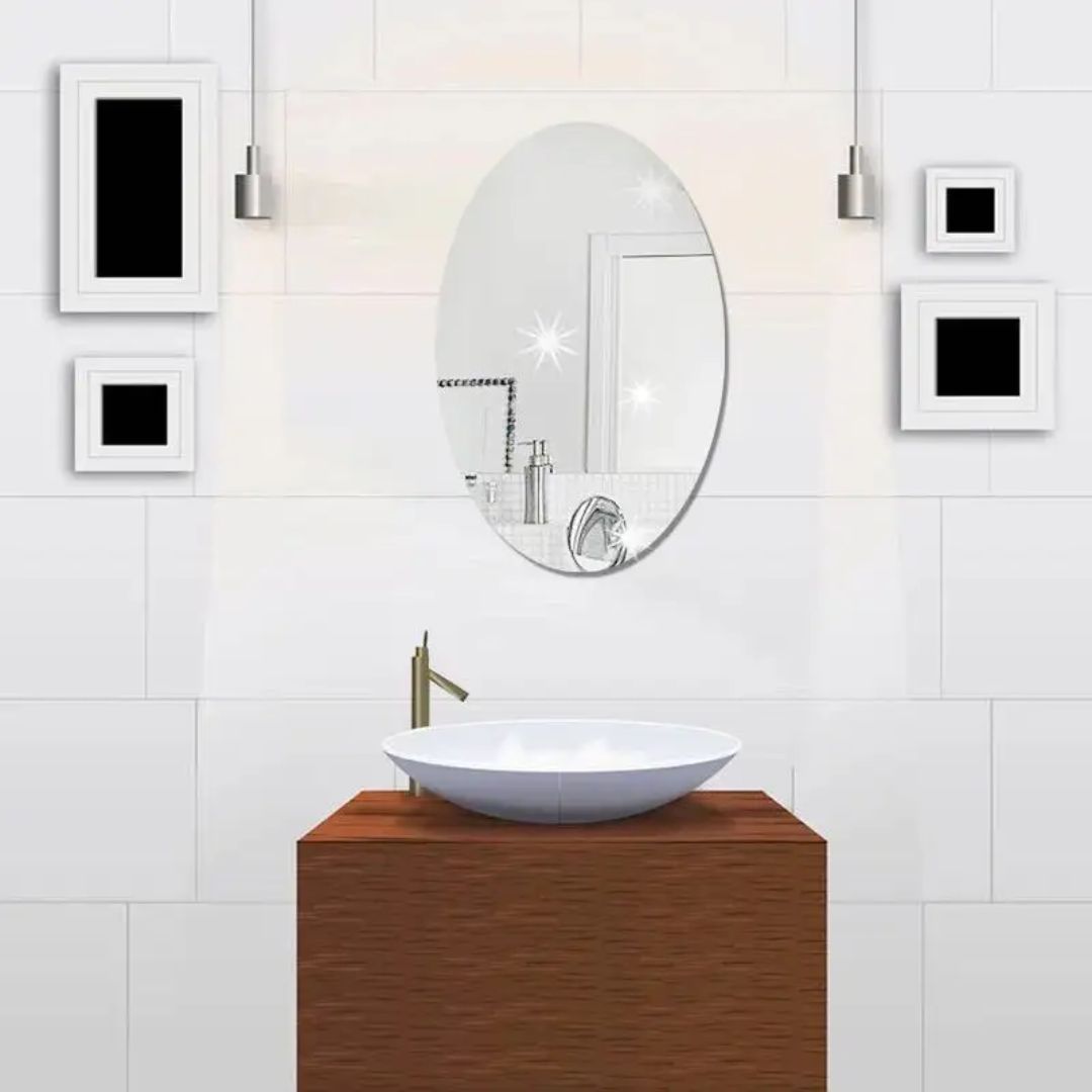 Oval Shape Wall Sticker Mirror Frameless Oval Mirror Plastic Sheet Gives A Mirror Effect Wall Sticker ( 2 Pcs )