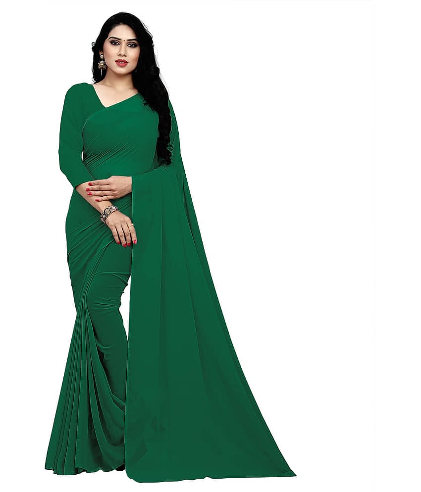 Sidhidata Georgette Solid Saree With Unstitched Blouse Piece ( Green )