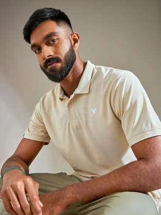 TechnoSport Polo Neck Half Sleeve Dry Fit T Shirt for Men OR-11 (Oatmeal)-M